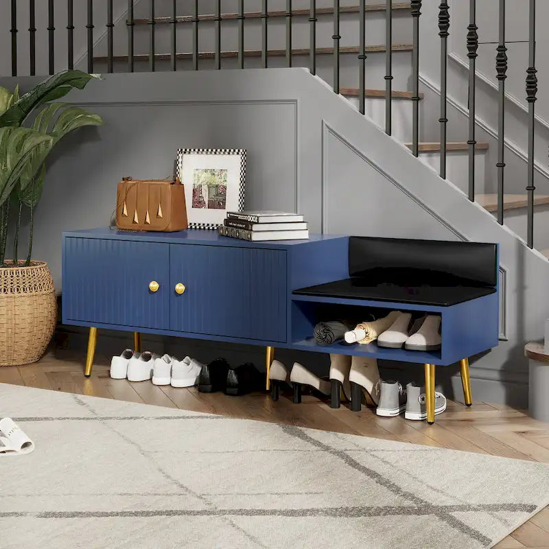 Modern Shoe Storage Bench with Hidden Storage and Upholstered Cushions for Bedside, Living Room and Entryway
