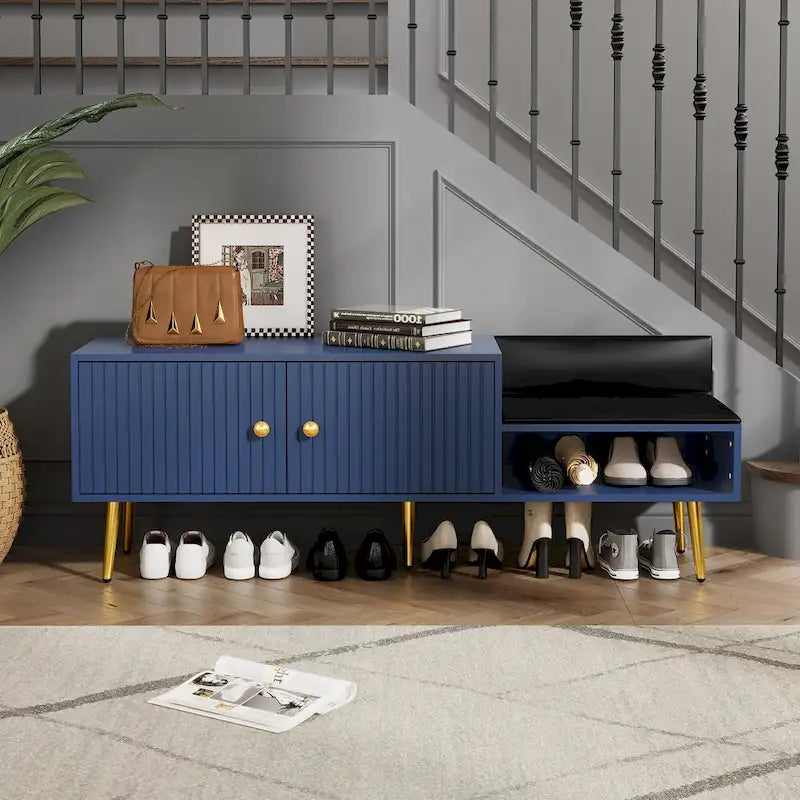Banc à chaussures moderne avec rangement dissimulé et coussins rembourrés