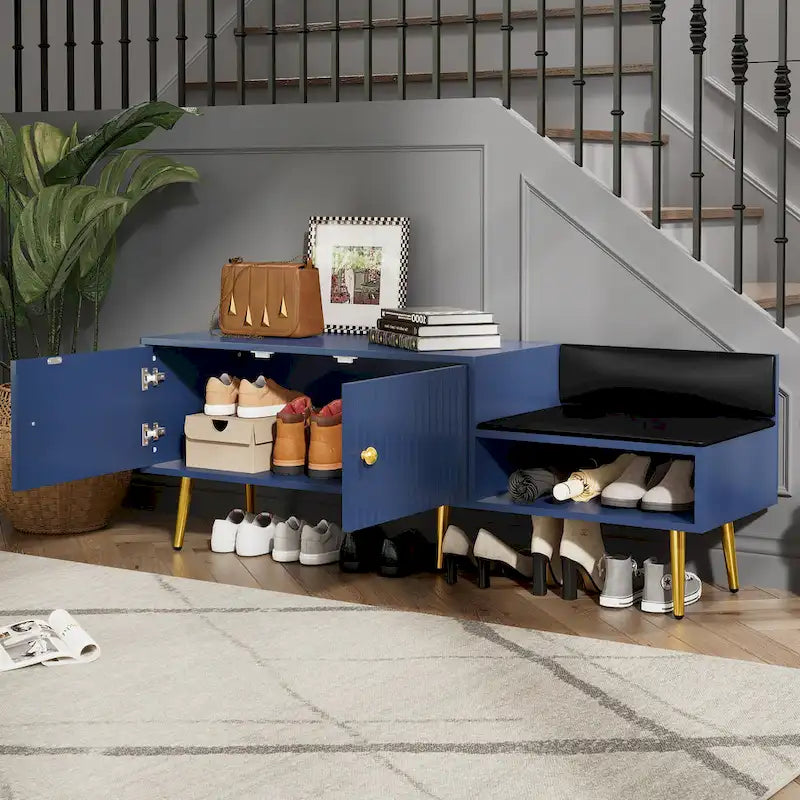 Banc à chaussures moderne avec rangement dissimulé et coussins rembourrés