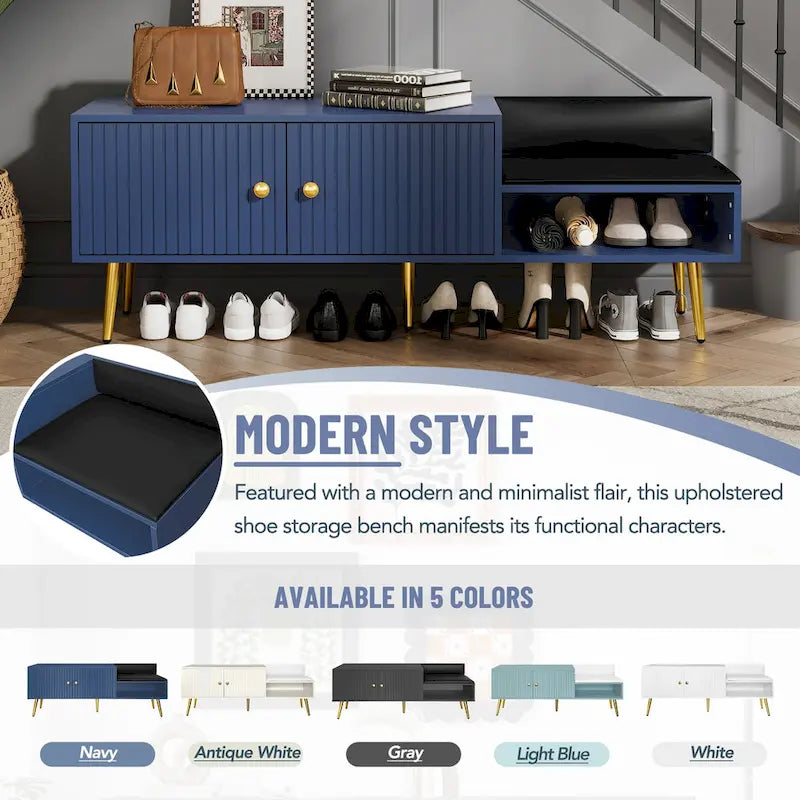 Banc à chaussures moderne avec rangement dissimulé et coussins rembourrés