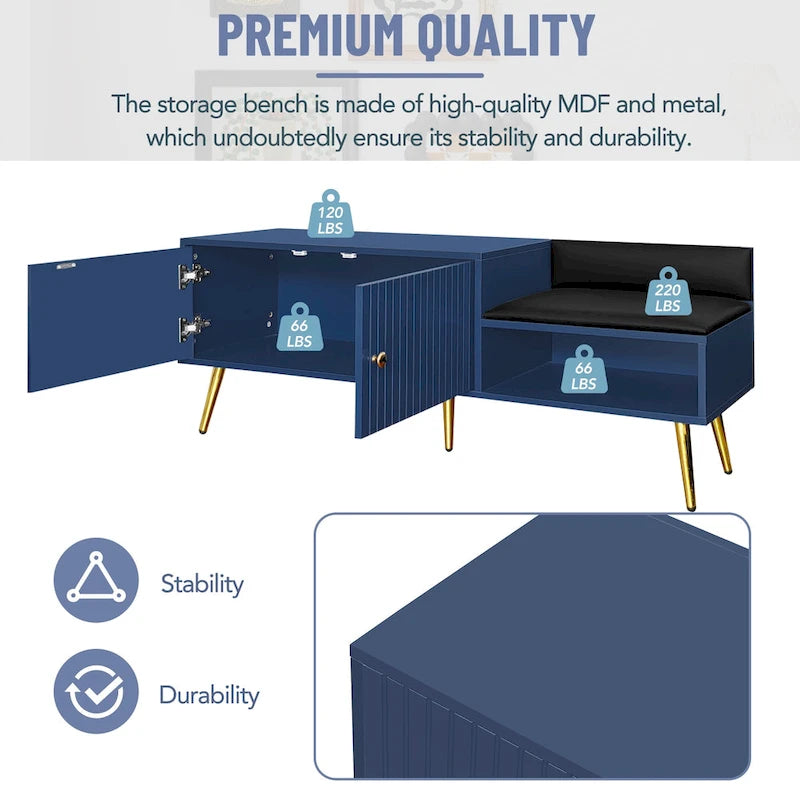 Banc à chaussures moderne avec rangement dissimulé et coussins rembourrés