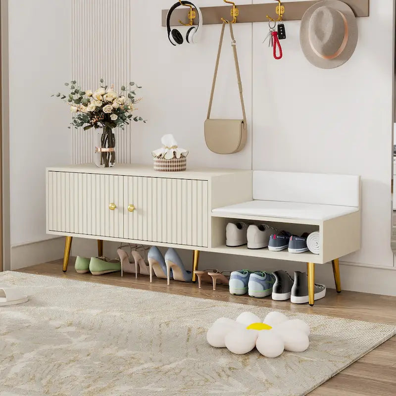 Banc à chaussures moderne avec rangement dissimulé et coussins rembourrés