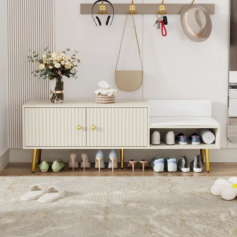 Banc à chaussures moderne avec rangement dissimulé et coussins rembourrés