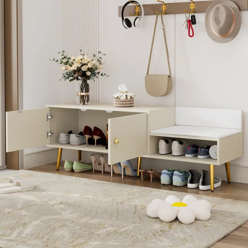 Banc à chaussures moderne avec rangement dissimulé et coussins rembourrés