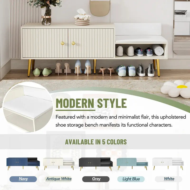 Banc à chaussures moderne avec rangement dissimulé et coussins rembourrés
