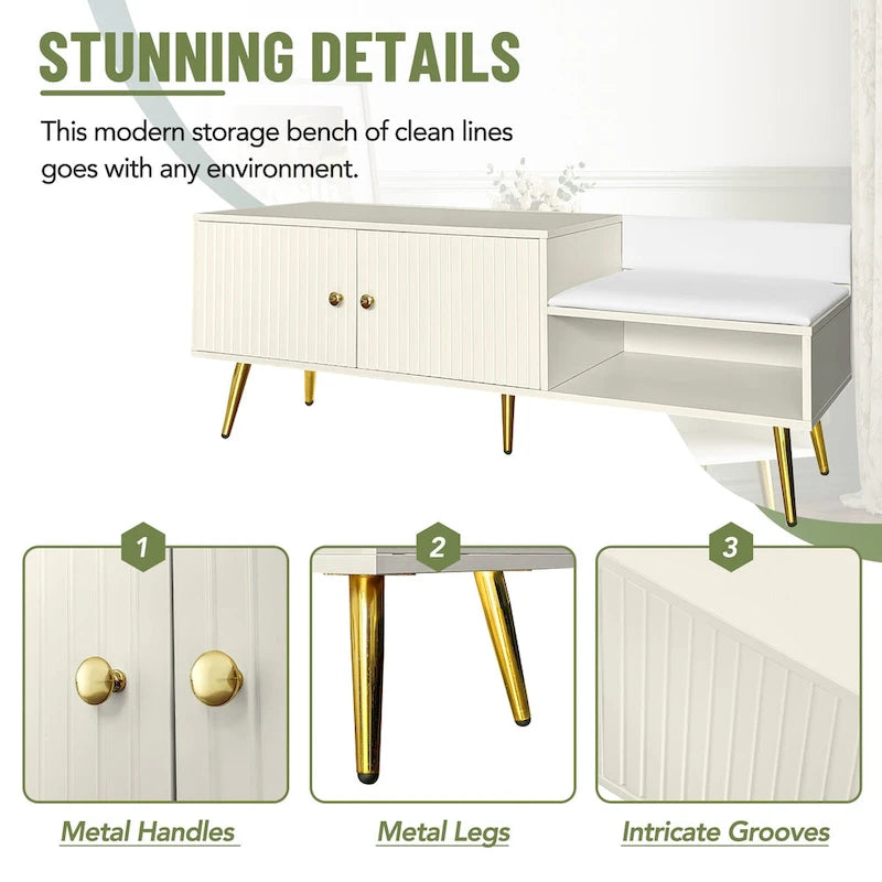 Banc à chaussures moderne avec rangement dissimulé et coussins rembourrés