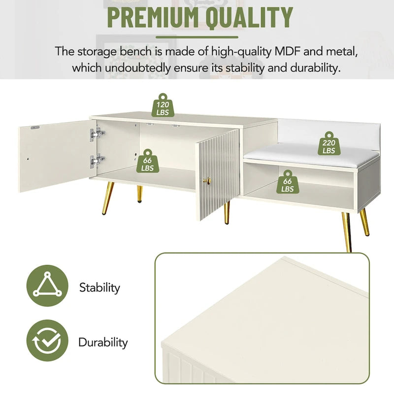 Banc à chaussures moderne avec rangement dissimulé et coussins rembourrés