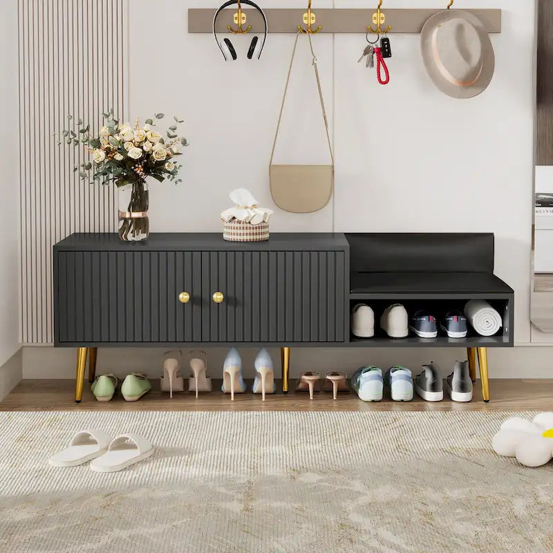 Banc à chaussures moderne avec rangement dissimulé et coussins rembourrés