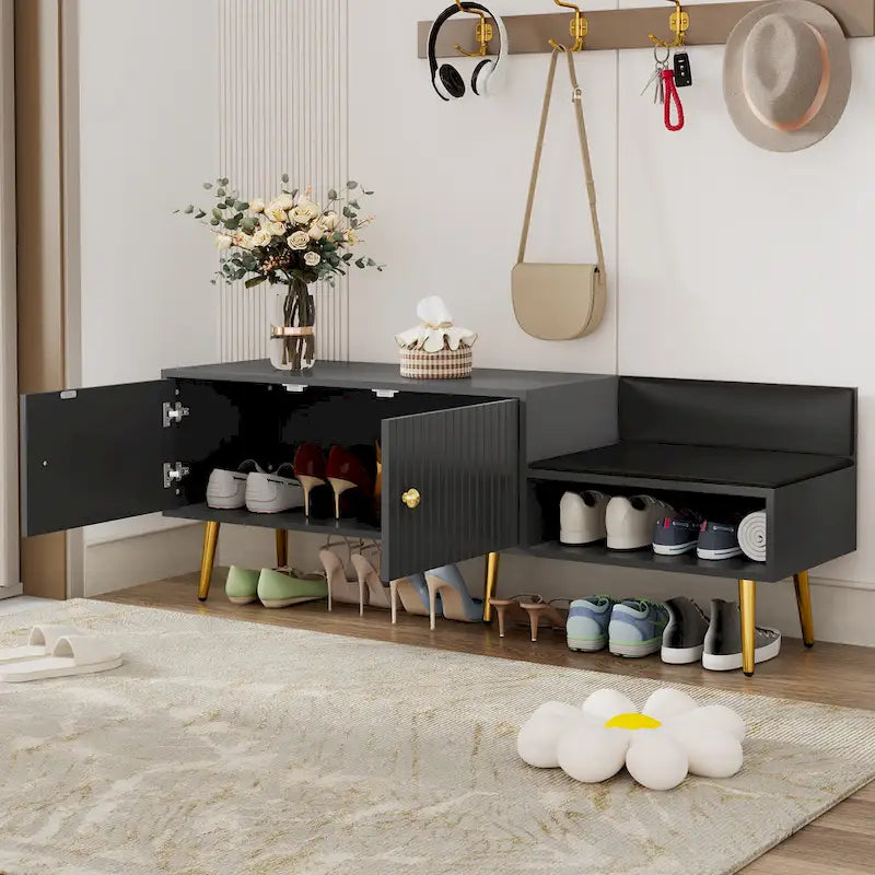 Banc à chaussures moderne avec rangement dissimulé et coussins rembourrés