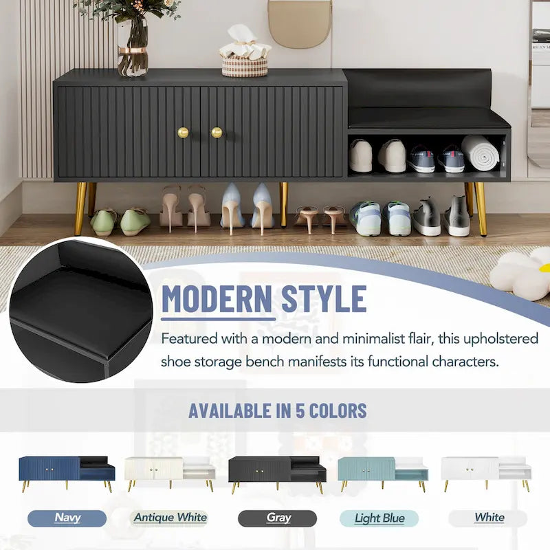 Banc à chaussures moderne avec rangement dissimulé et coussins rembourrés
