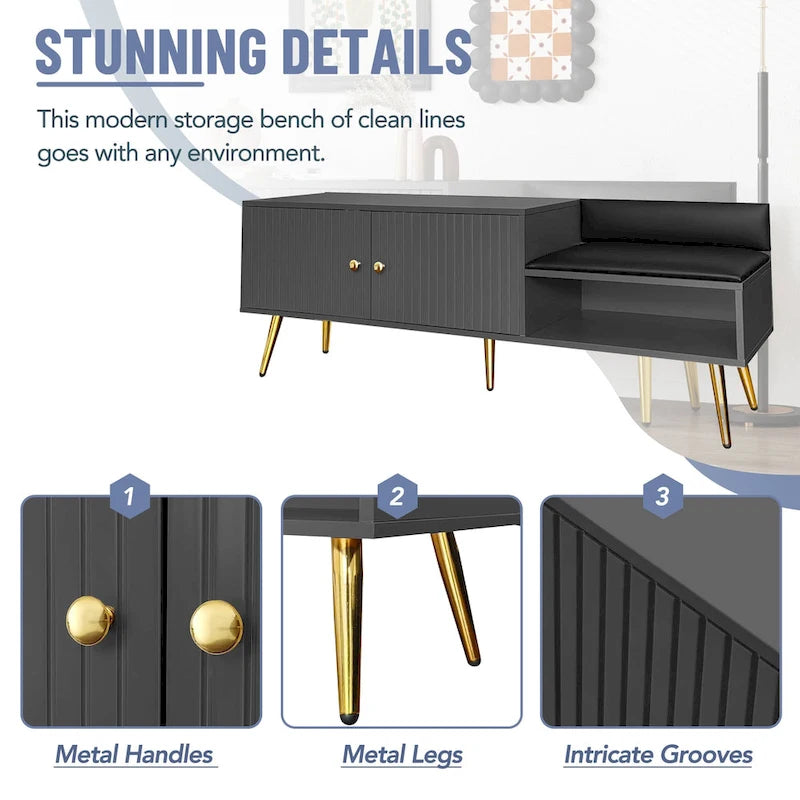 Banc à chaussures moderne avec rangement dissimulé et coussins rembourrés