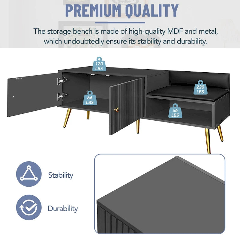 Banc à chaussures moderne avec rangement dissimulé et coussins rembourrés