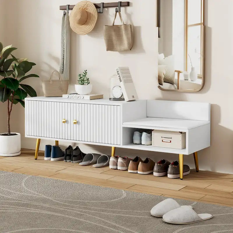 Banc à chaussures moderne avec rangement dissimulé et coussins rembourrés
