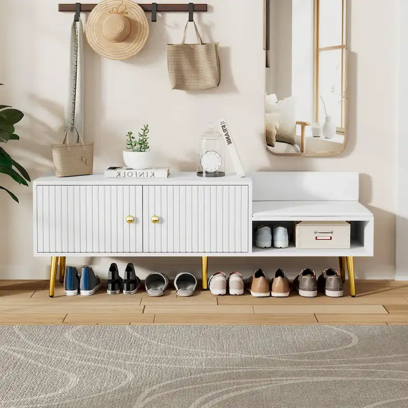Banc à chaussures moderne avec rangement dissimulé et coussins rembourrés