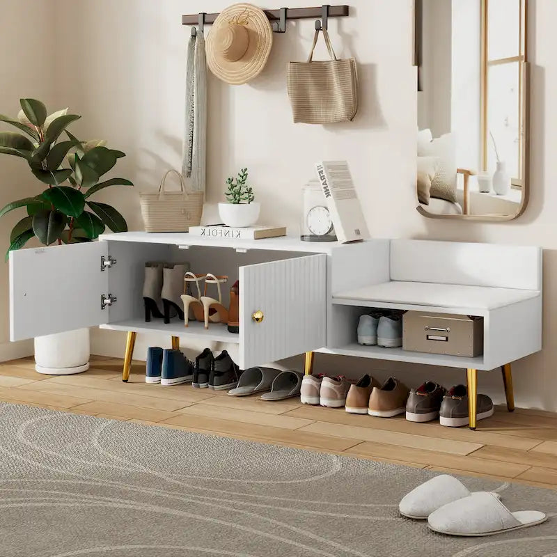 Banc à chaussures moderne avec rangement dissimulé et coussins rembourrés