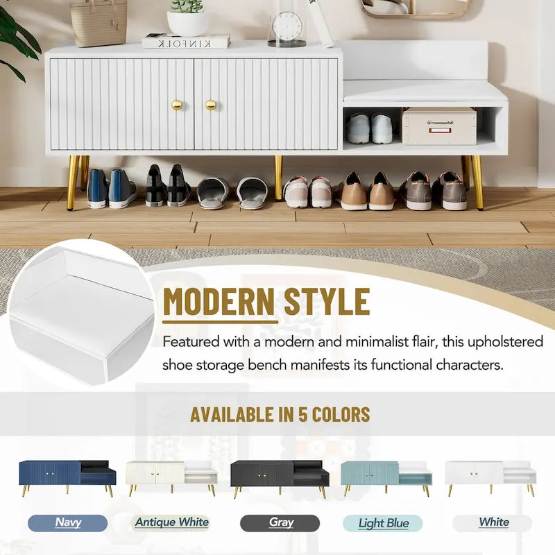 Banc à chaussures moderne avec rangement dissimulé et coussins rembourrés
