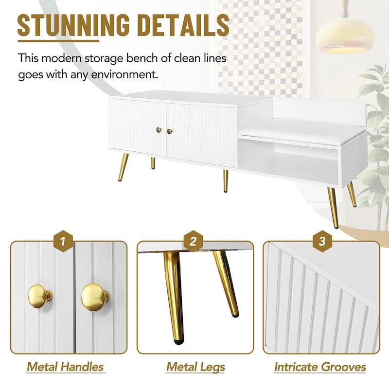 Banc à chaussures moderne avec rangement dissimulé et coussins rembourrés