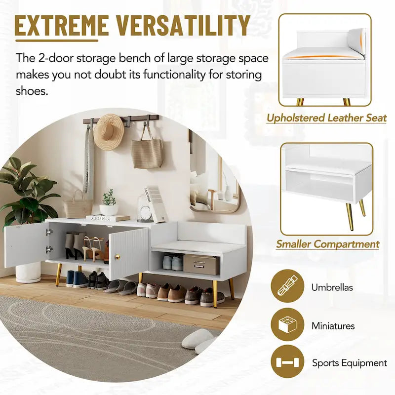 Banc à chaussures moderne avec rangement dissimulé et coussins rembourrés