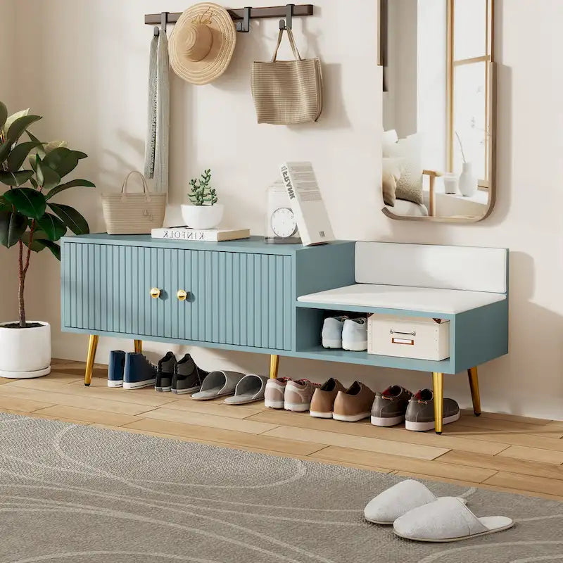 Banc à chaussures moderne avec rangement dissimulé et coussins rembourrés