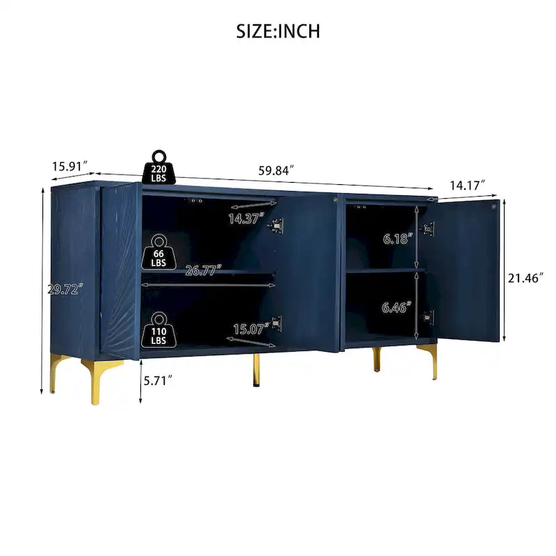 Meuble de rangement multifonctionnel, buffet à quatre portes avec texture unique
