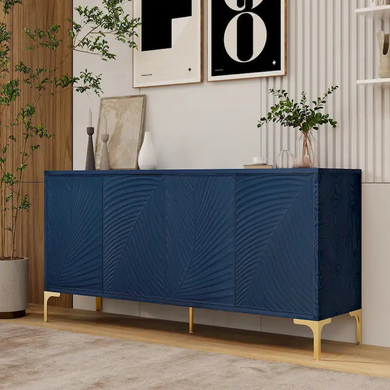 Meuble de rangement multifonctionnel, buffet à quatre portes avec texture unique