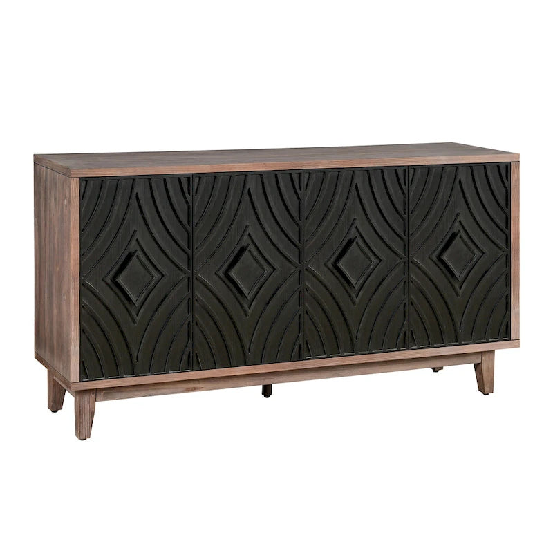 Buffet/Crédence Mid-Century avec Pieds en Bois Massif, 4 Portes et 2 Étagères