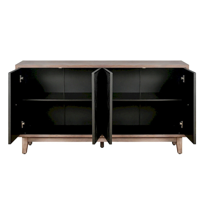 Buffet/Crédence Mid-Century avec Pieds en Bois Massif, 4 Portes et 2 Étagères