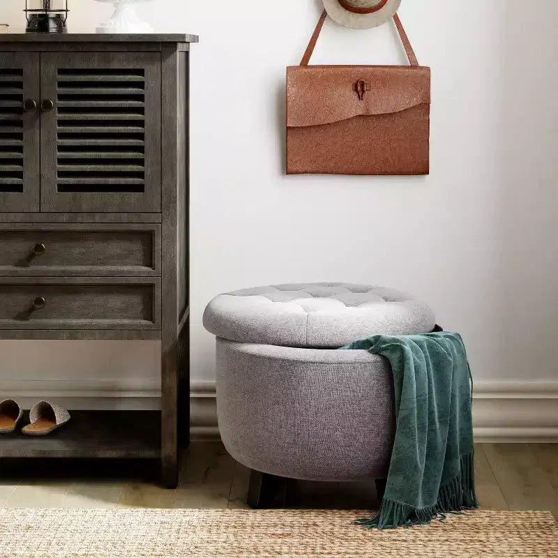 Bennett Round Storage Ottoman Gray - Finch