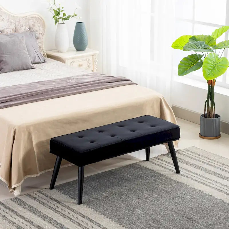 Banc de rangement capitonné en velours