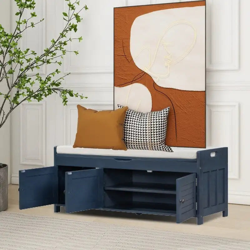 Banc de rangement à chaussures en bois avec coussin pour entrée