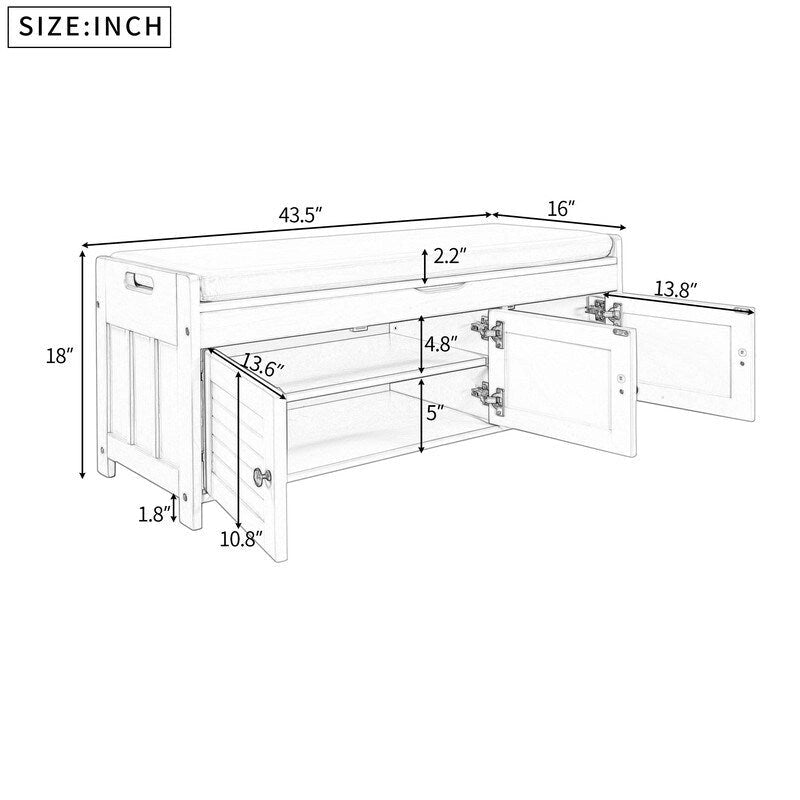 Banc de rangement à chaussures en bois avec coussin pour entrée