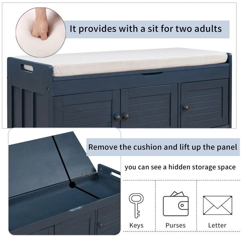 Banc de rangement à chaussures en bois avec coussin pour entrée