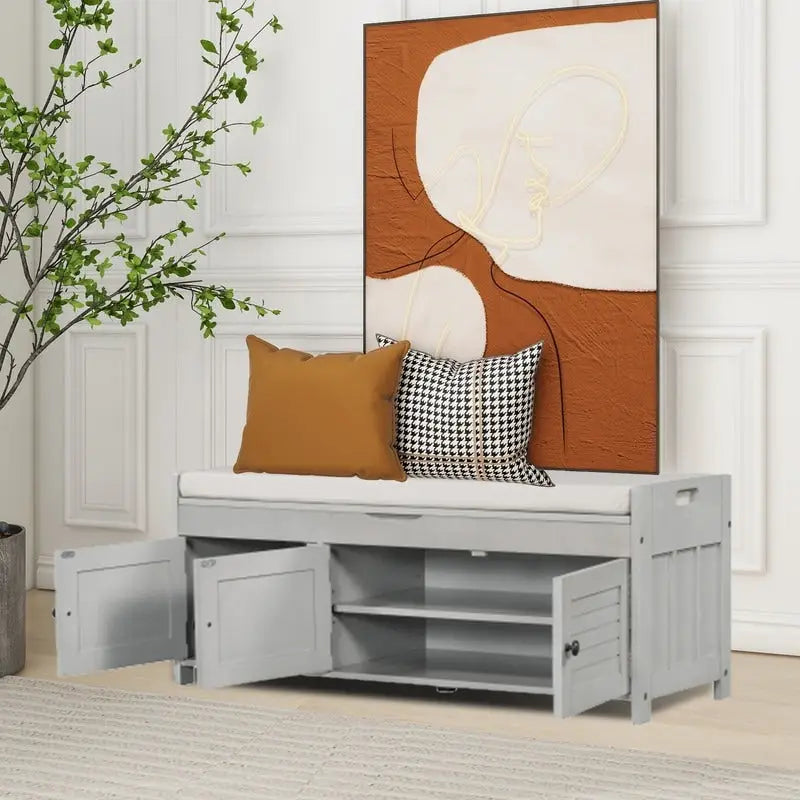 Banc de rangement à chaussures en bois avec coussin pour entrée