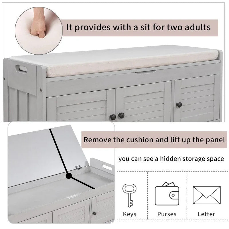 Banc de rangement à chaussures en bois avec coussin pour entrée