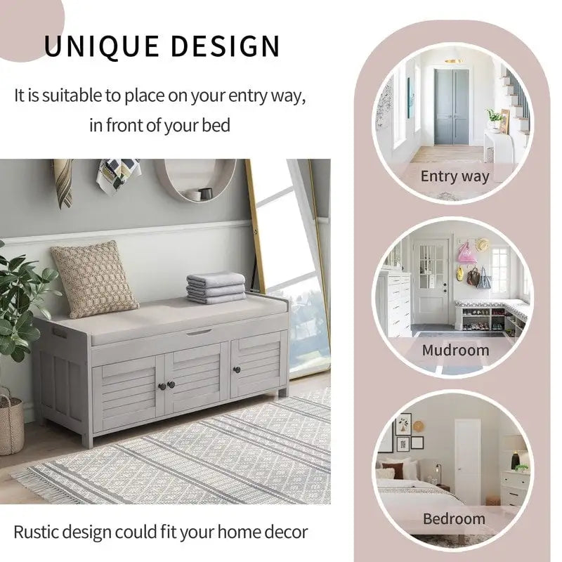 Banc de rangement à chaussures en bois avec coussin pour entrée