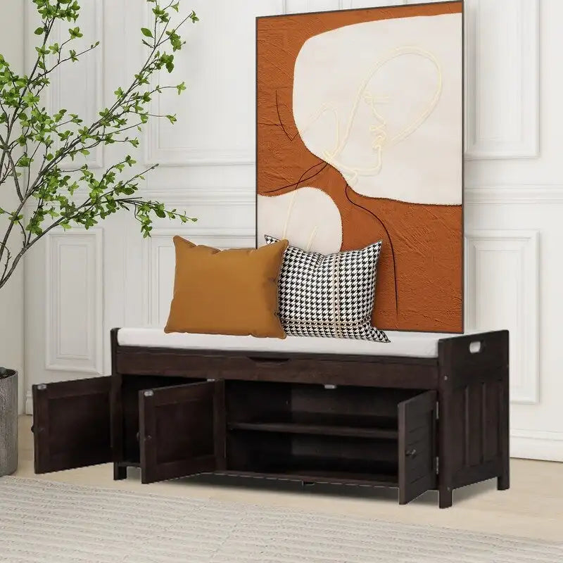 Banc de rangement à chaussures en bois avec coussin pour entrée