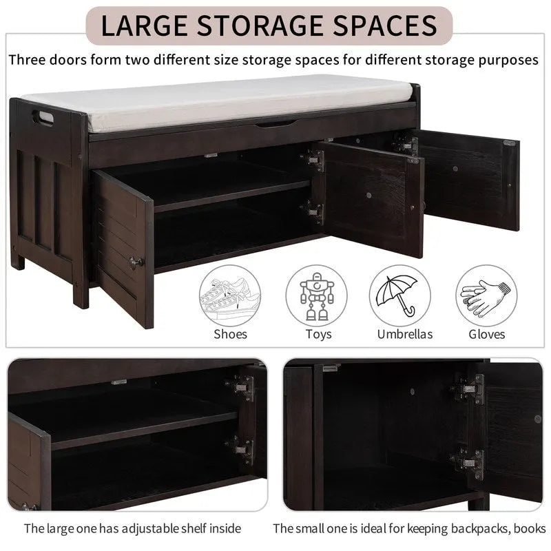 Banc de rangement à chaussures en bois avec coussin pour entrée
