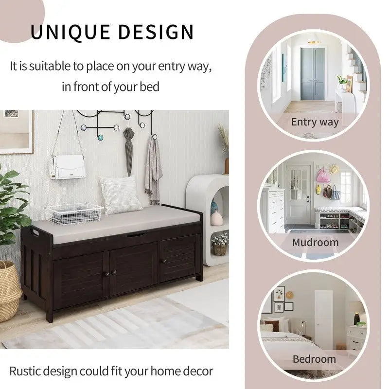 Banc de rangement à chaussures en bois avec coussin pour entrée