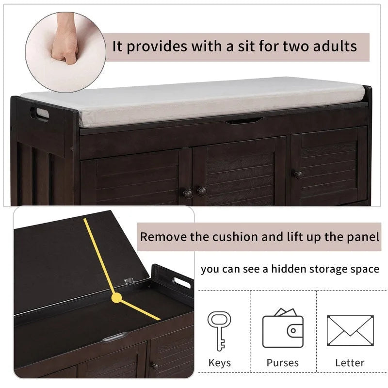 Banc de rangement à chaussures en bois avec coussin pour entrée