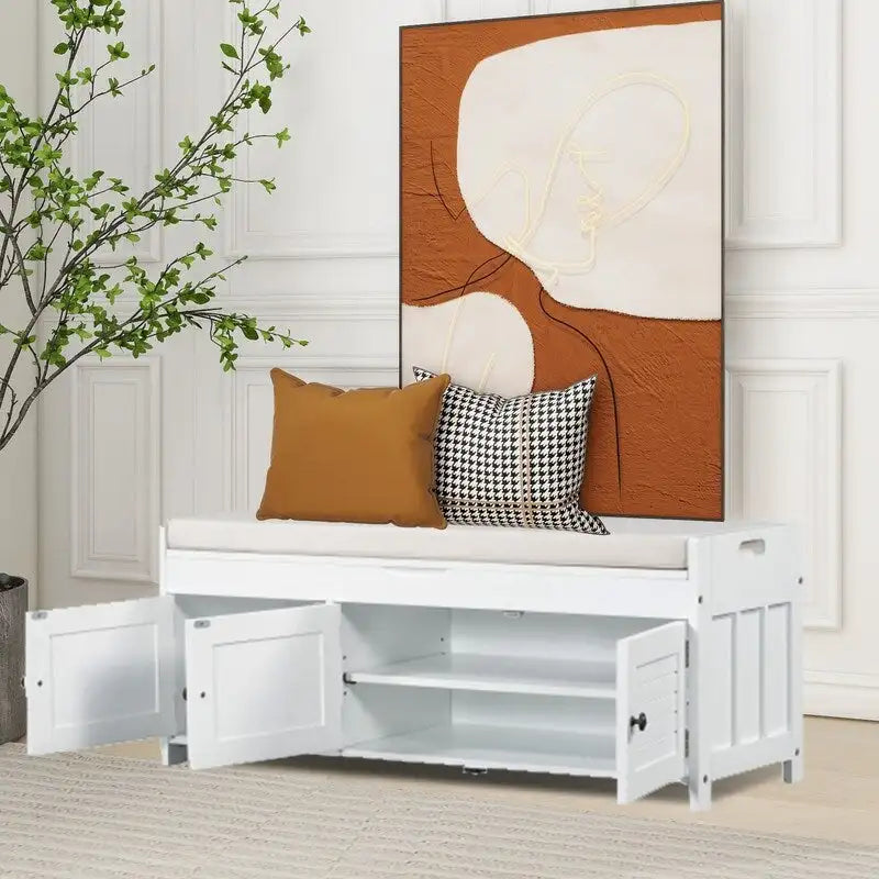 Banc de rangement à chaussures en bois avec coussin pour entrée