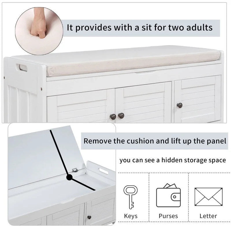 Banc de rangement à chaussures en bois avec coussin pour entrée