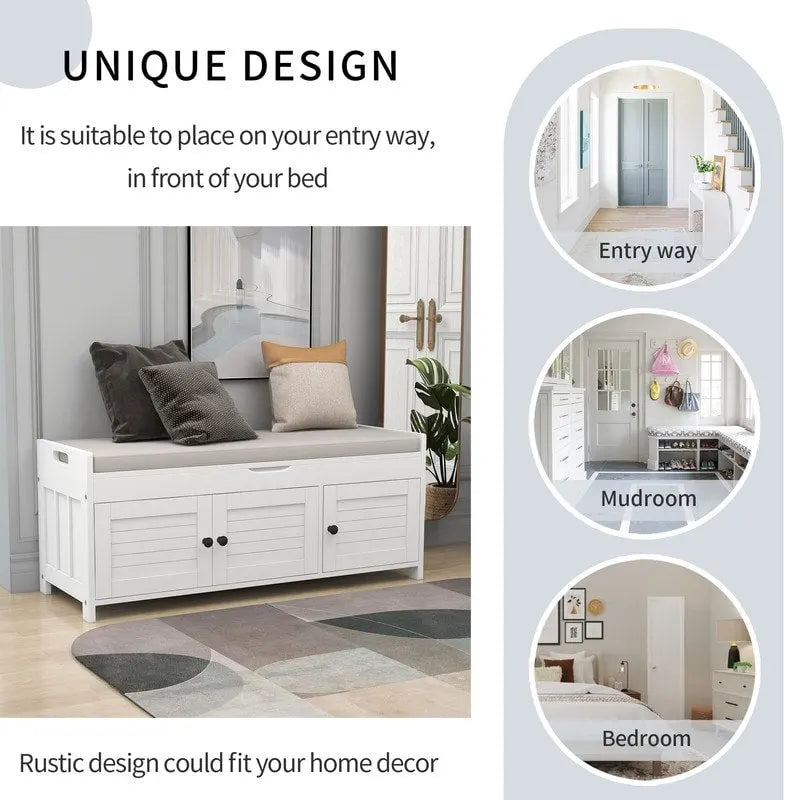 Banc de rangement à chaussures en bois avec coussin pour entrée