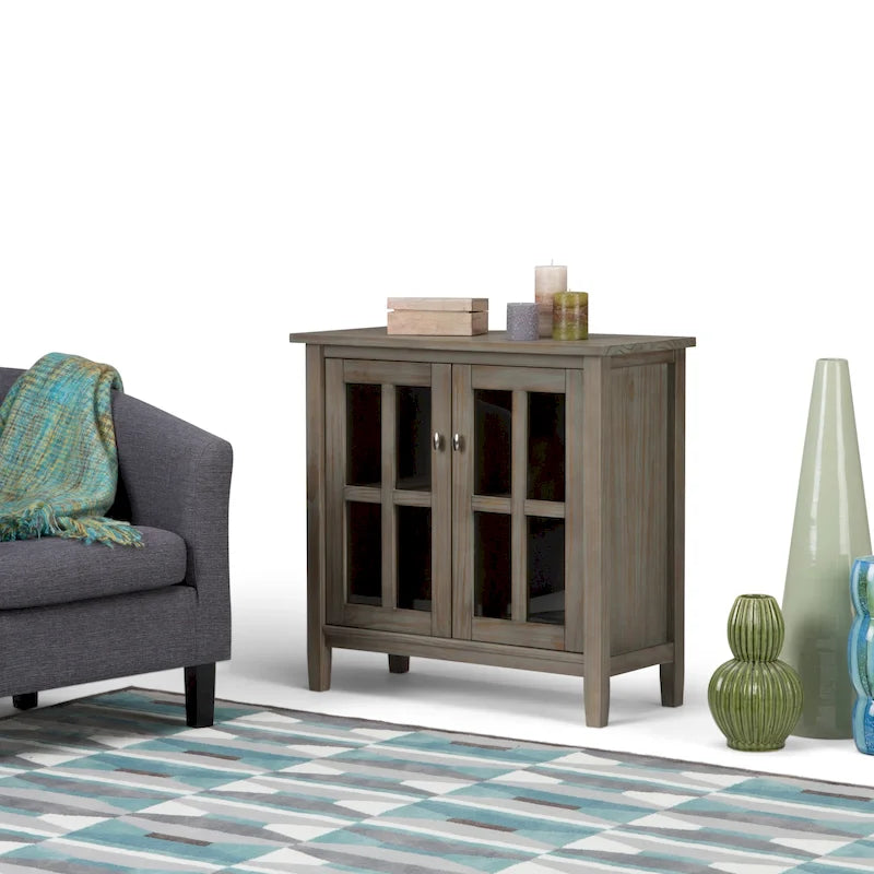 Meuble de rangement bas de style transitionnel en bois massif, 81 cm de large