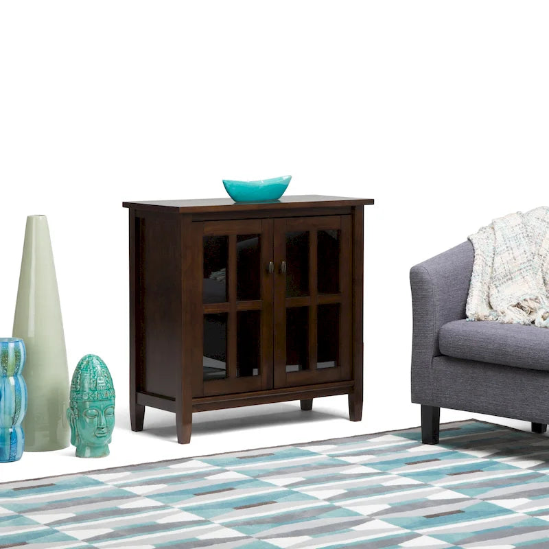 Meuble de rangement bas de style transitionnel en bois massif, 81 cm de large