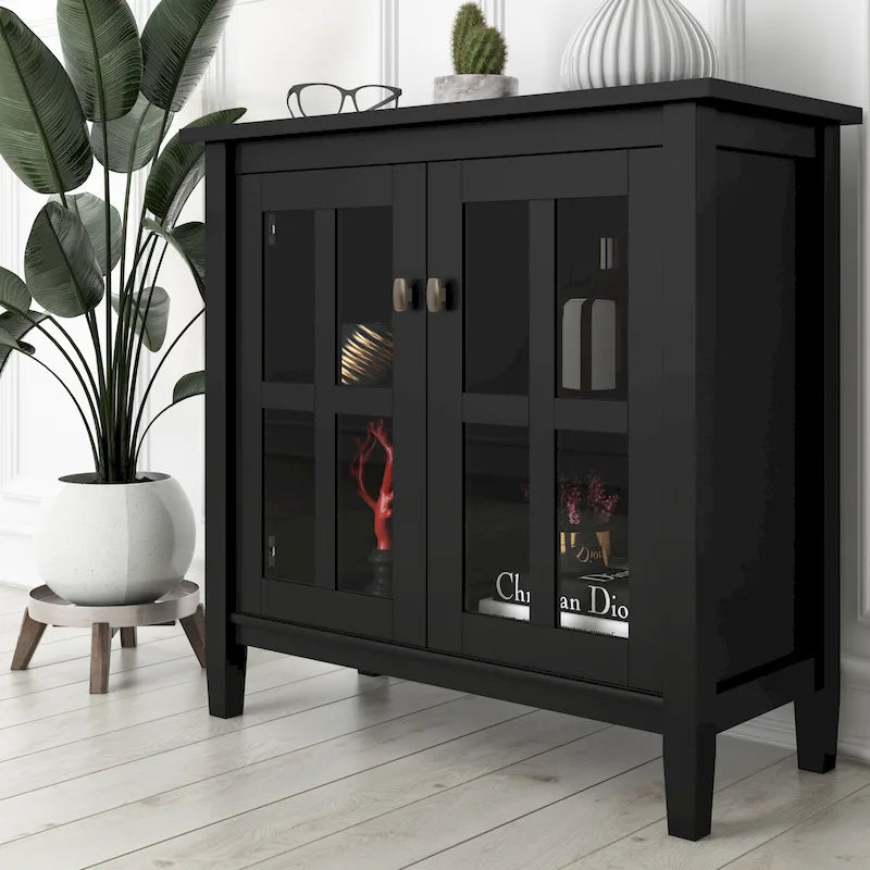 Meuble de rangement bas de style transitionnel en bois massif, 81 cm de large