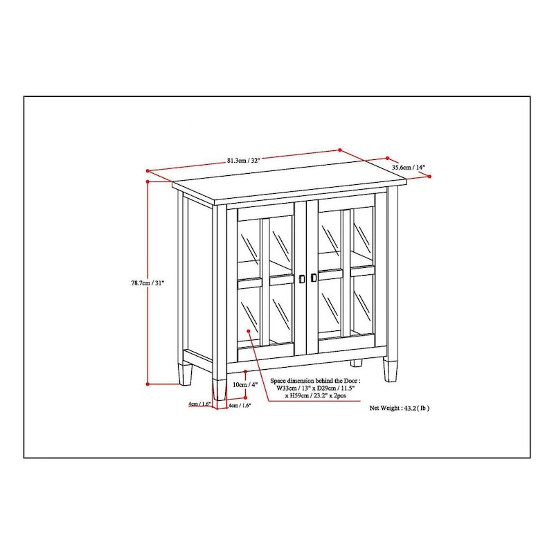 Meuble de rangement bas de style transitionnel en bois massif, 81 cm de large