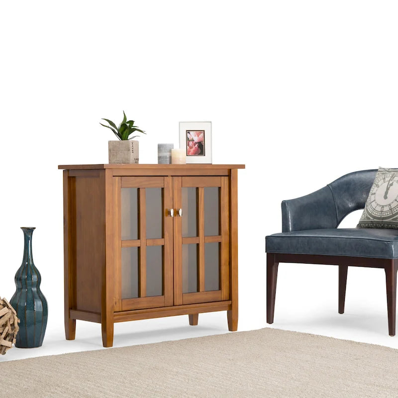 Meuble de rangement bas de style transitionnel en bois massif, 81 cm de large