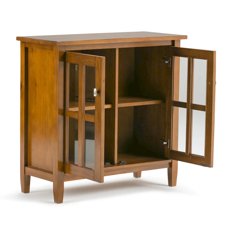 Meuble de rangement bas de style transitionnel en bois massif, 81 cm de large