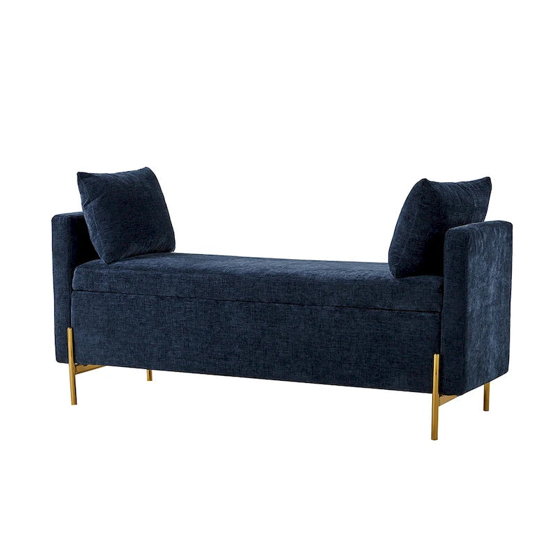 Banc de rangement capitonné à plateau relevable avec deux coussins et accoudoirs