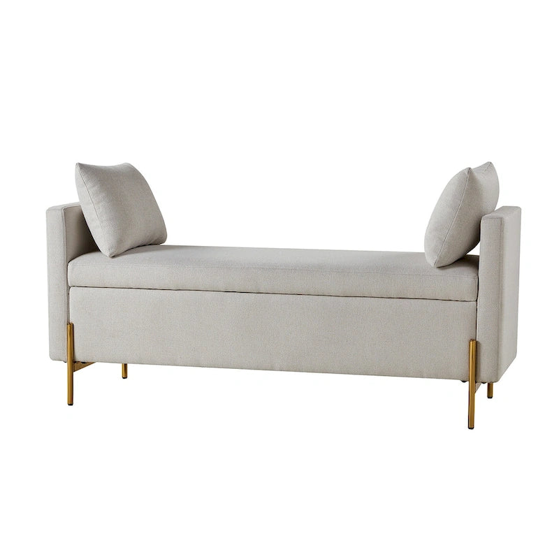 Banc de rangement capitonné à plateau relevable avec deux coussins et accoudoirs